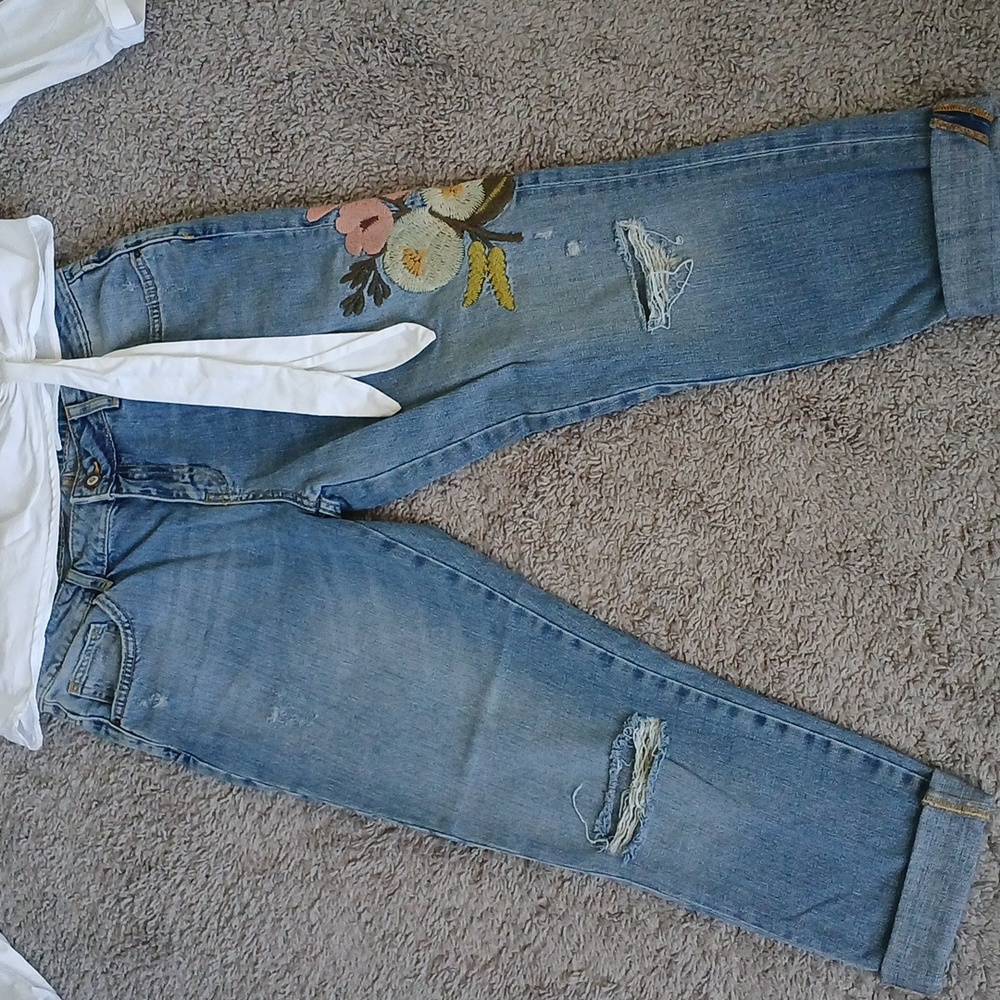 Zara jeans set with matching embroidery  in the back of top